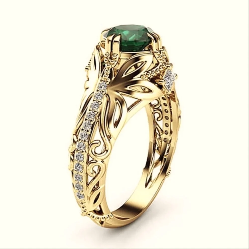 NWT Women 14k Gold Plated Simulated Emerald Ring Size 8 - Picture 2 of 4
